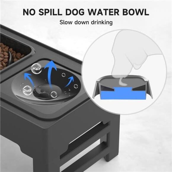 Elevated Dog Bowls, Adjustable Raised Dog Bowls with No Spill Dog Water Bowl - Picture 5 of 7